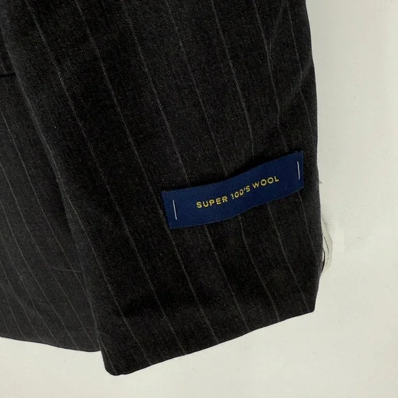 Stafford Blazer Mens 46R Charcoal Pinstripe 2 Button Classic Fit Super 100s Wool